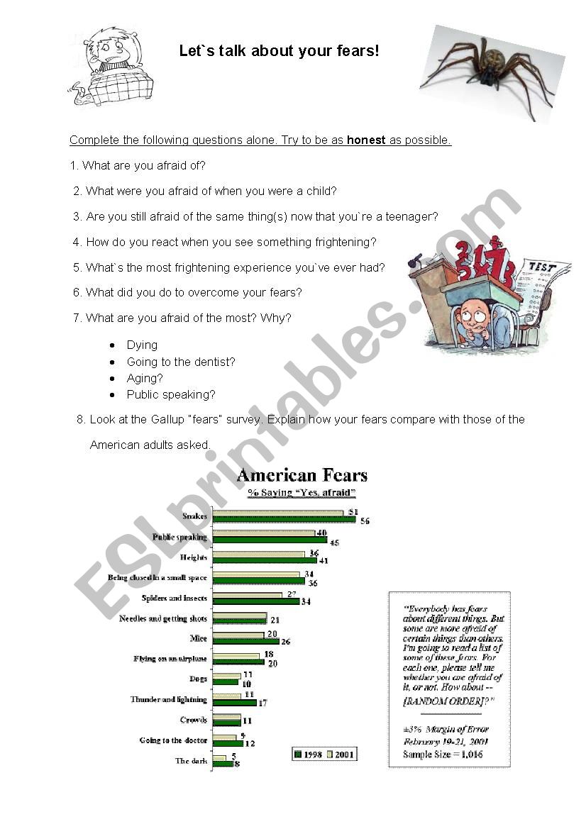 Let`s talk about fears worksheet
